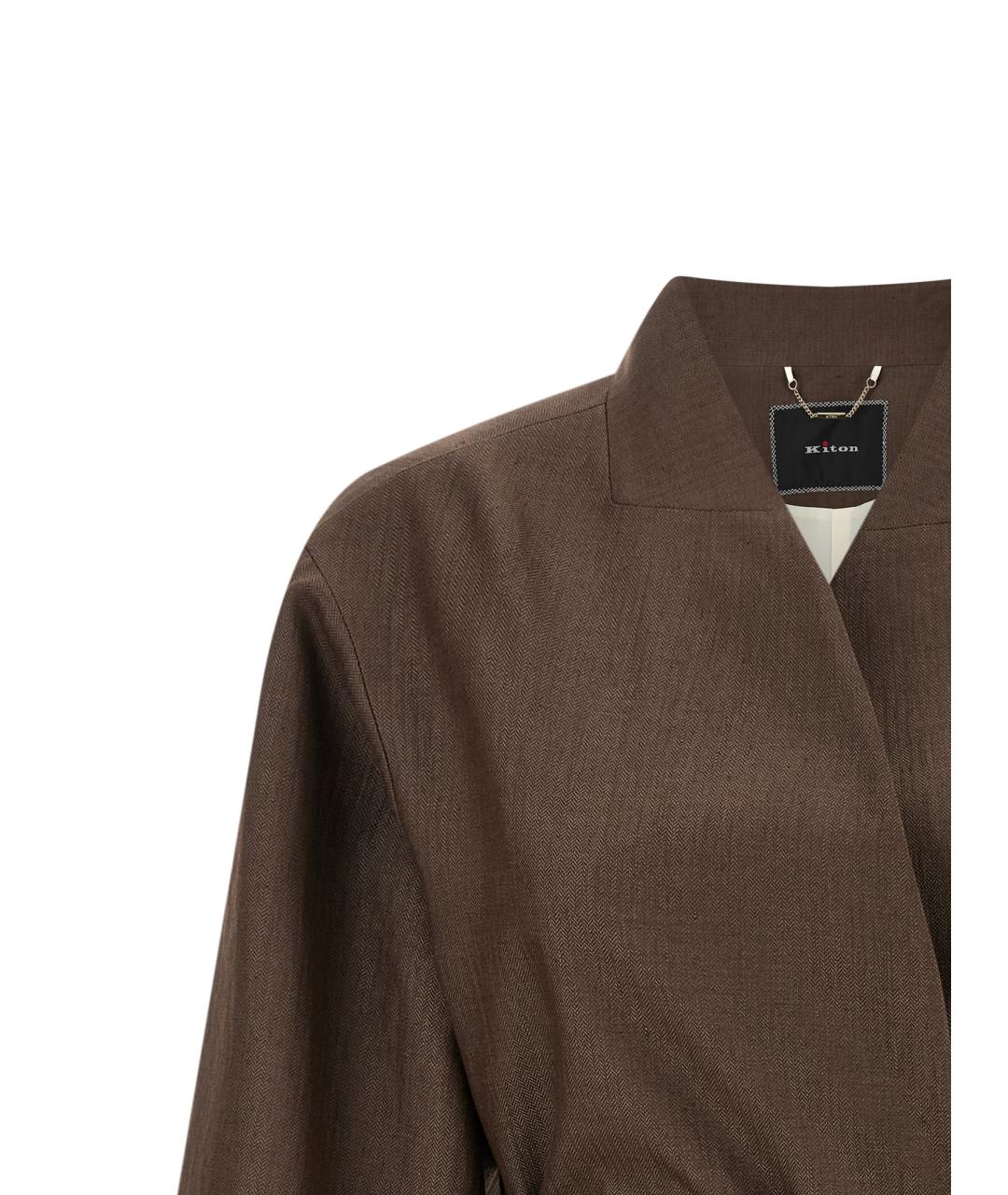 KITON Коричневый льняной жакет/пиджак, фото 3