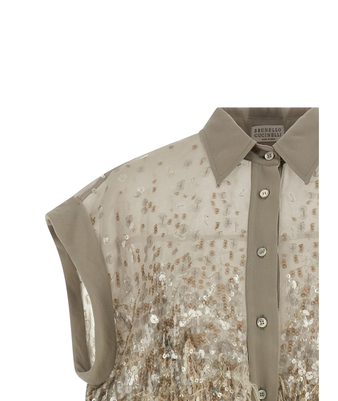 BRUNELLO CUCINELLI Бежевая шелковая блузы, фото 3