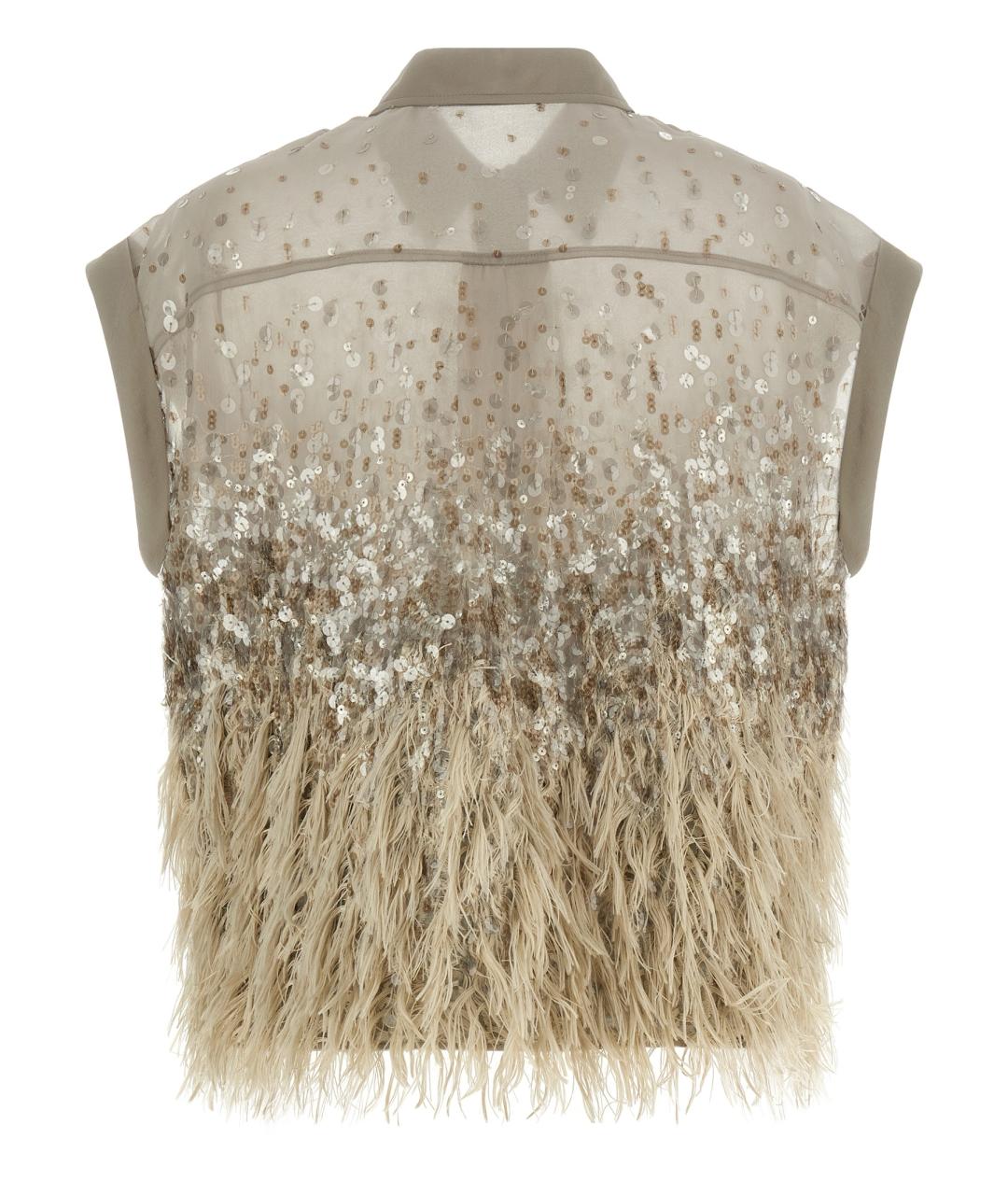 BRUNELLO CUCINELLI Бежевая шелковая блузы, фото 2