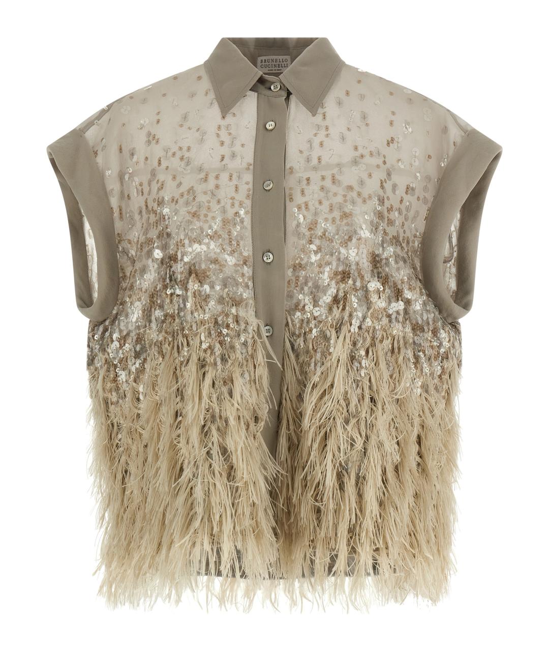 BRUNELLO CUCINELLI Бежевая шелковая блузы, фото 1