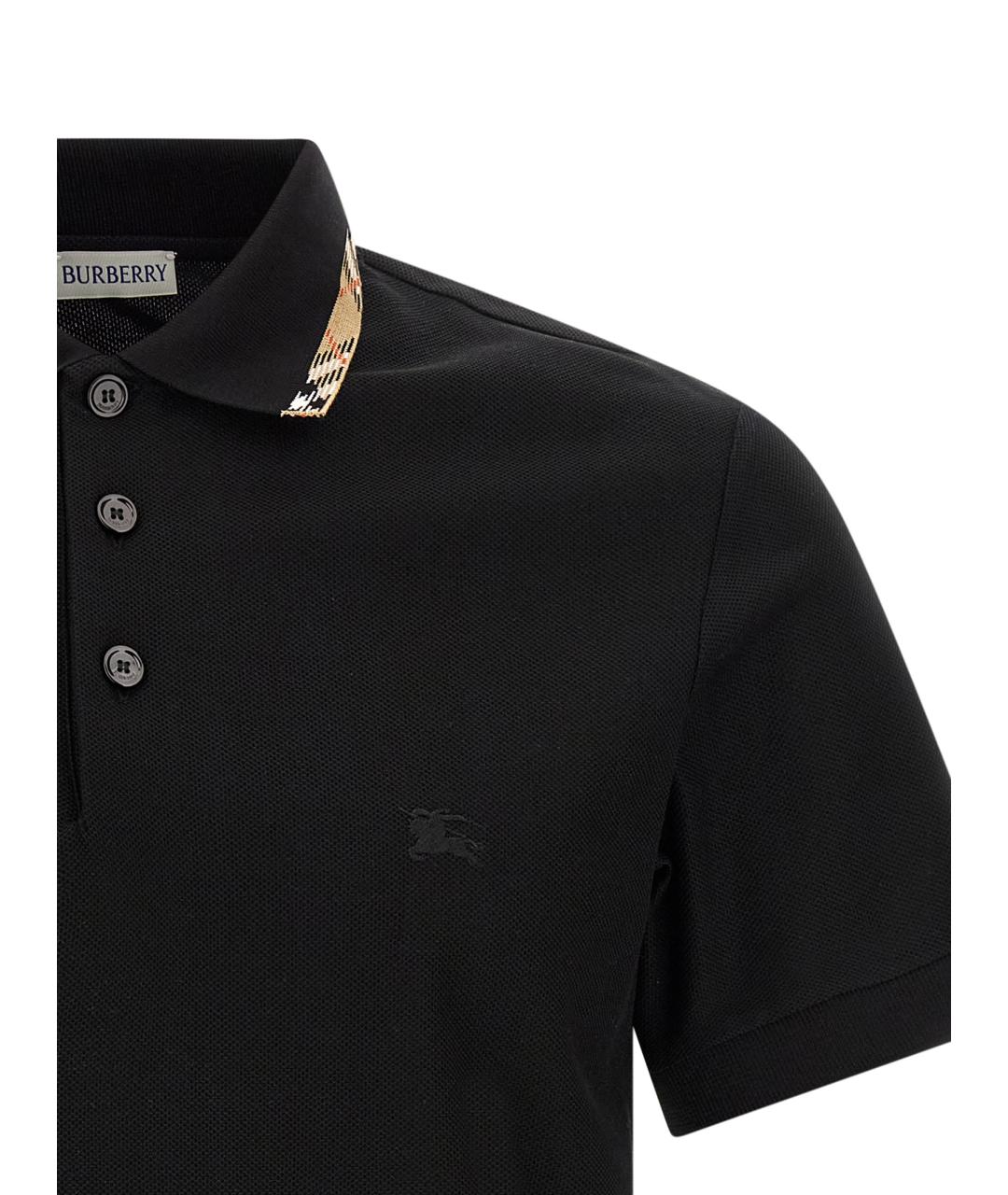BURBERRY Черное хлопковое поло с коротким рукавом, фото 3