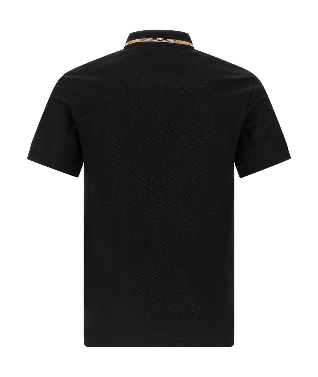 BURBERRY Черное хлопковое поло с коротким рукавом, фото 2
