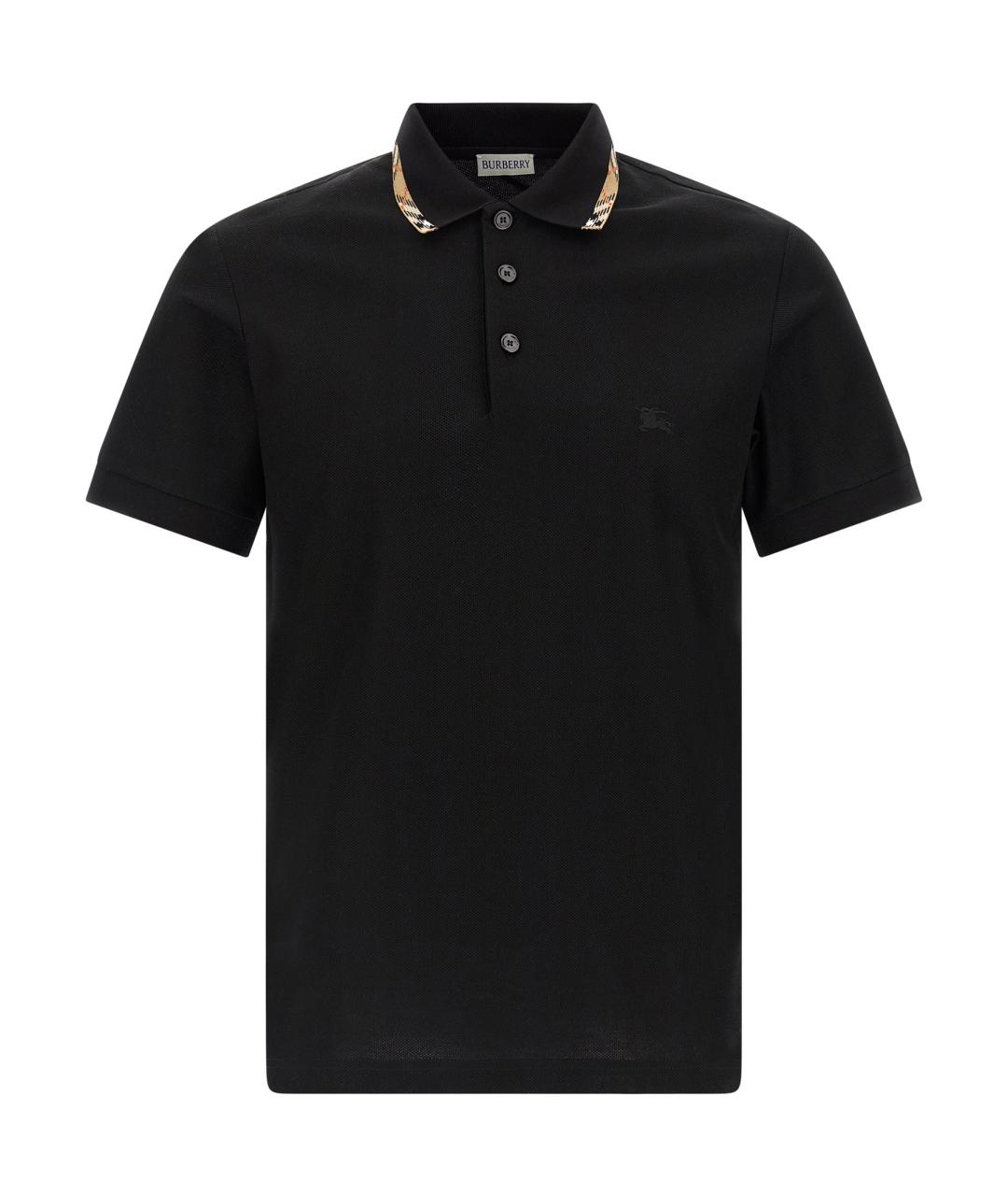 BURBERRY Черное хлопковое поло с коротким рукавом, фото 1