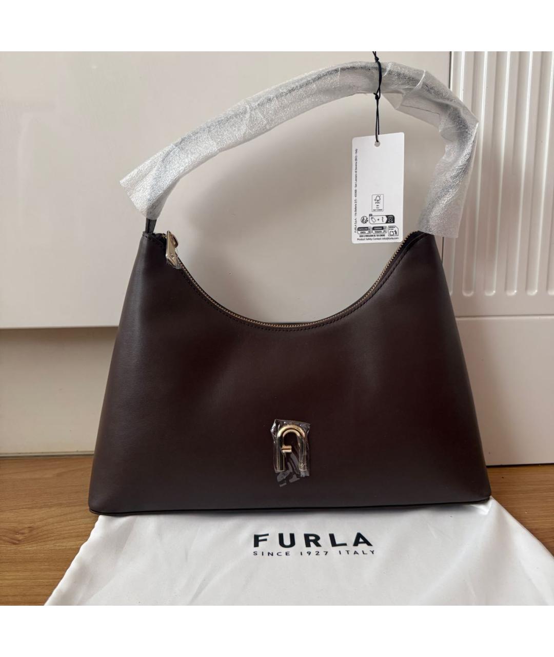 FURLA Коричневая кожаная сумка через плечо, фото 9