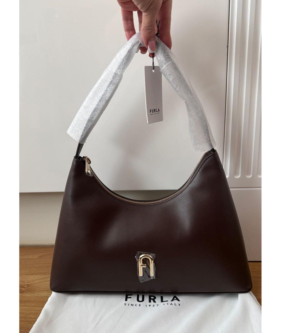 FURLA Коричневая кожаная сумка через плечо, фото 7