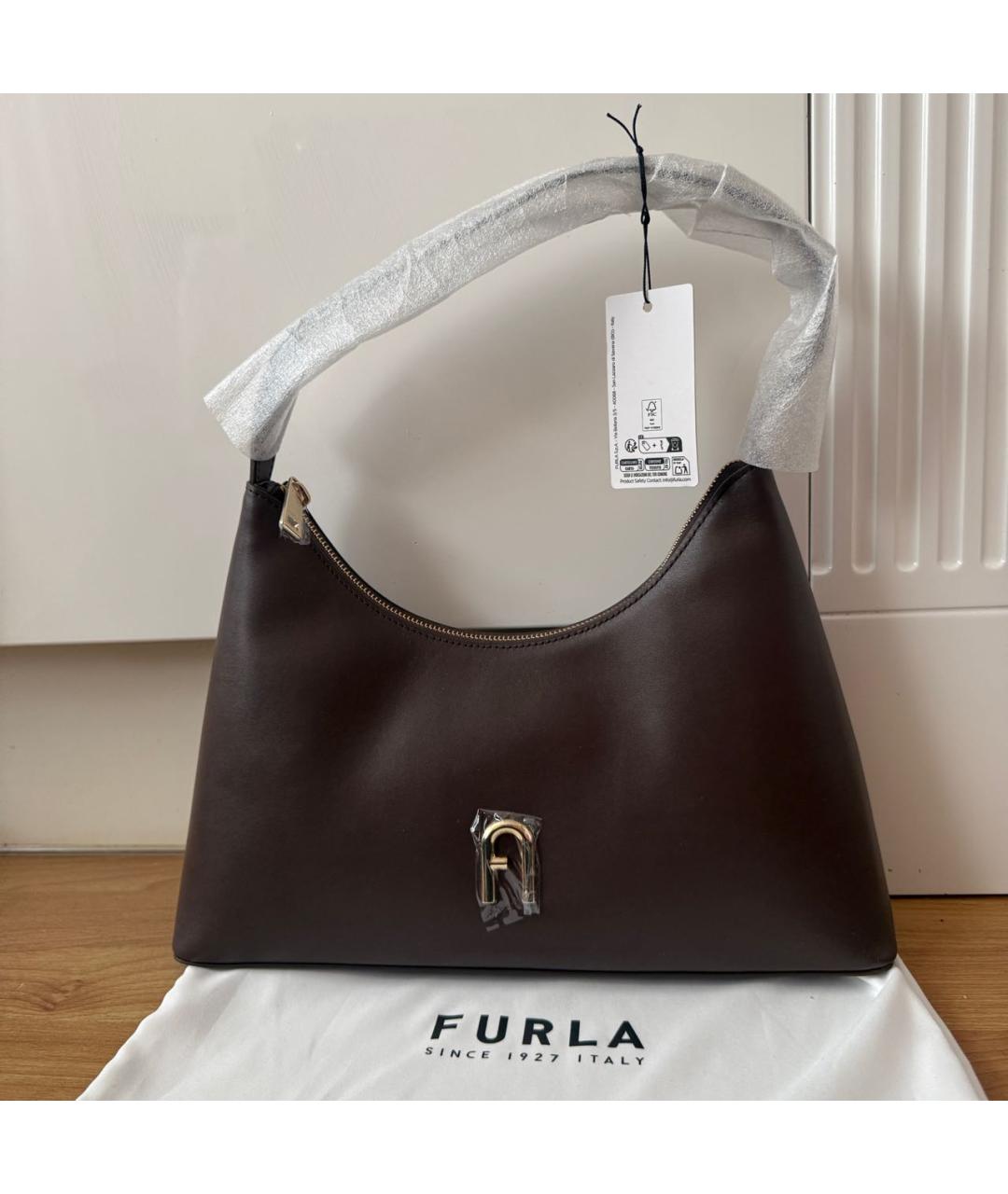FURLA Коричневая кожаная сумка через плечо, фото 2