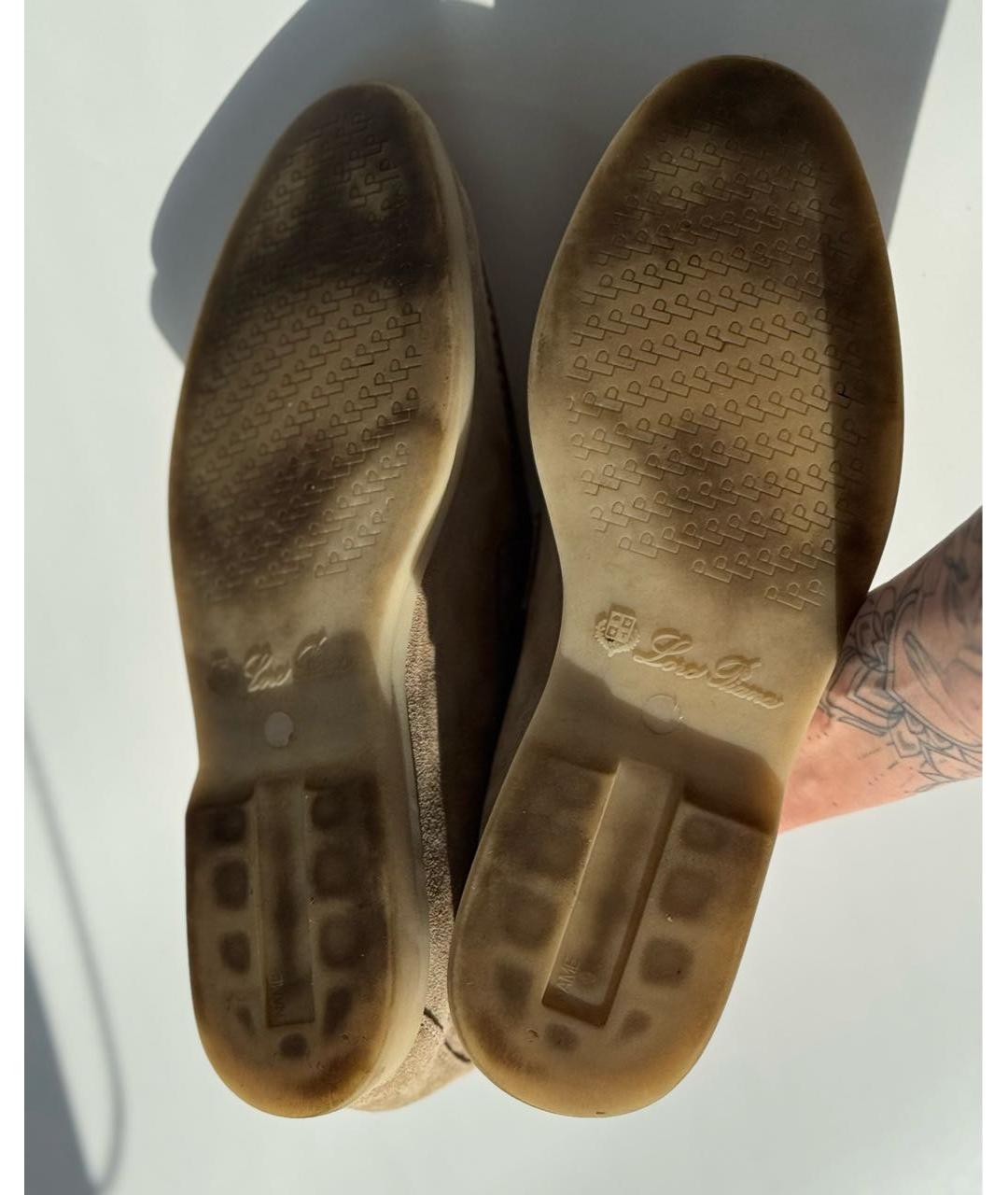 LORO PIANA Бежевые нубуковые лоферы, фото 7