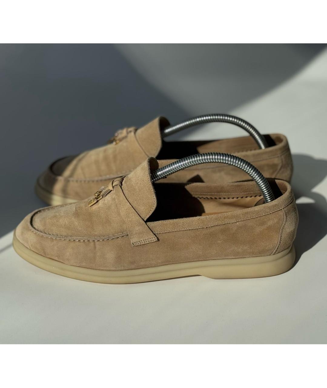 LORO PIANA Бежевые нубуковые лоферы, фото 5