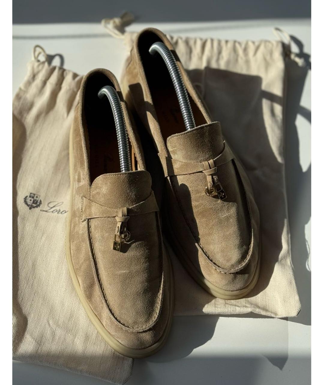 LORO PIANA Бежевые нубуковые лоферы, фото 8