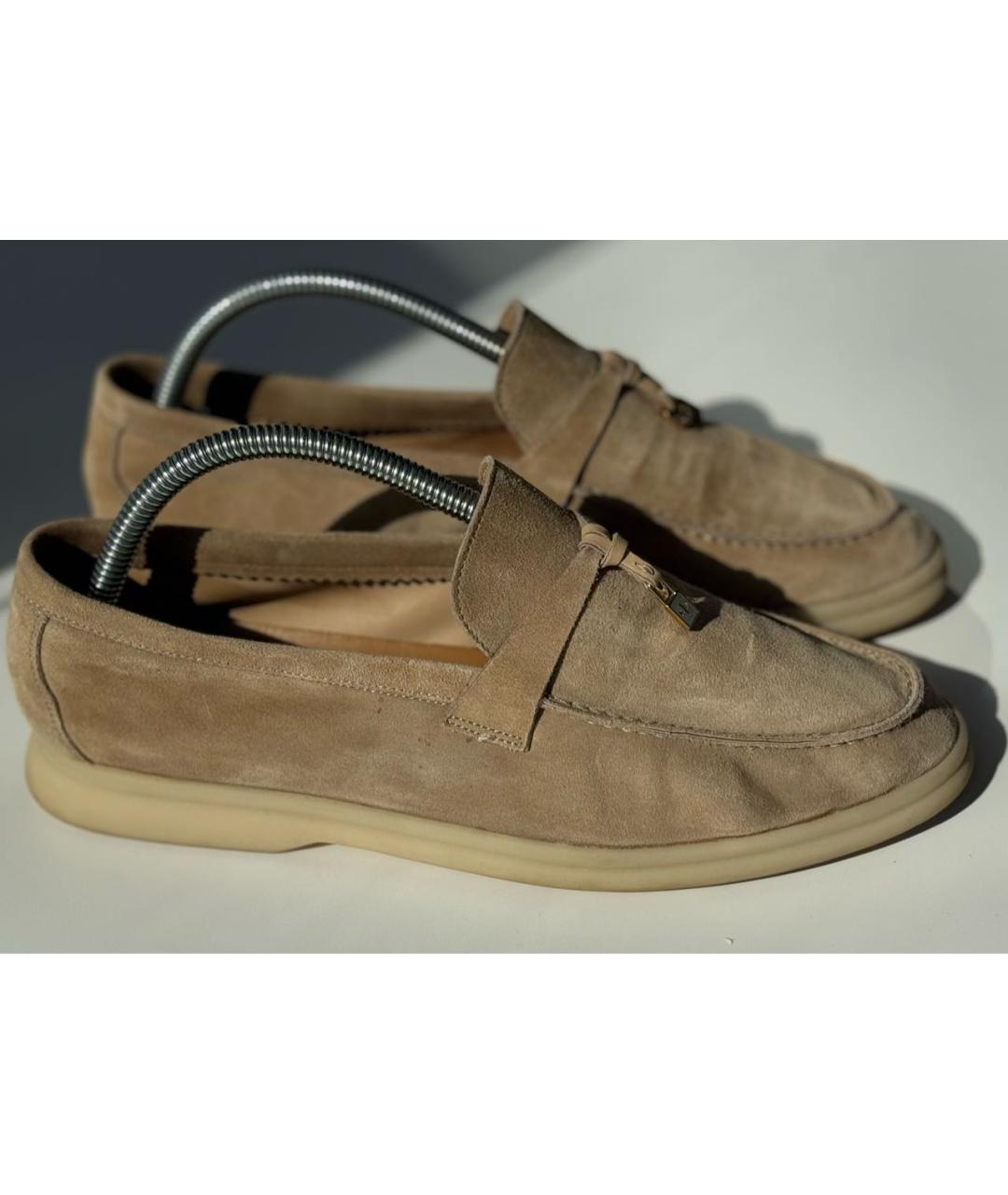 LORO PIANA Бежевые нубуковые лоферы, фото 6