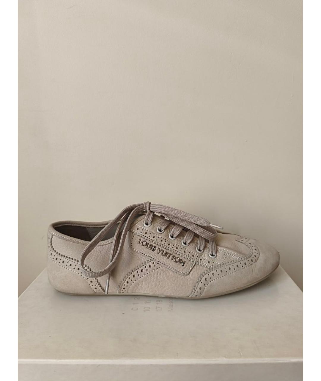 LOUIS VUITTON Бежевые кожаные кроссовки, фото 10