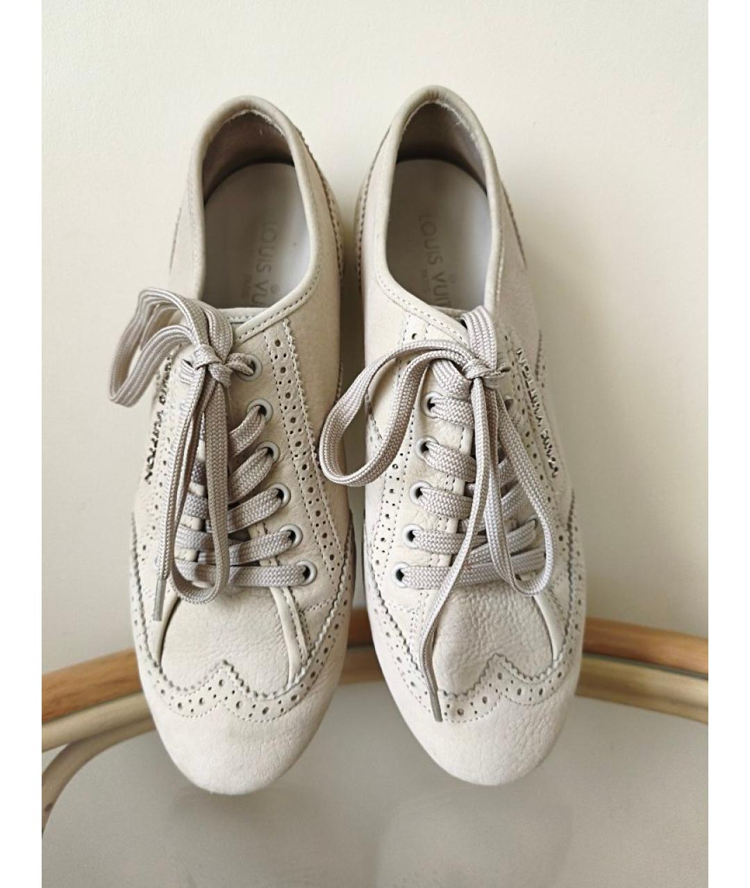 LOUIS VUITTON Бежевые кожаные кроссовки, фото 6