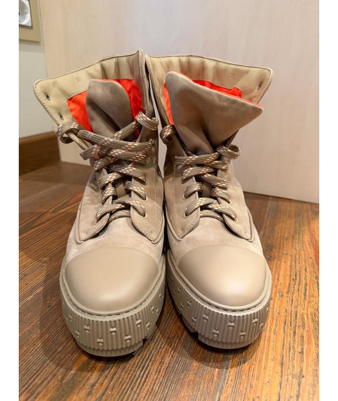 HERMES Бежевые замшевые ботинки, фото 5