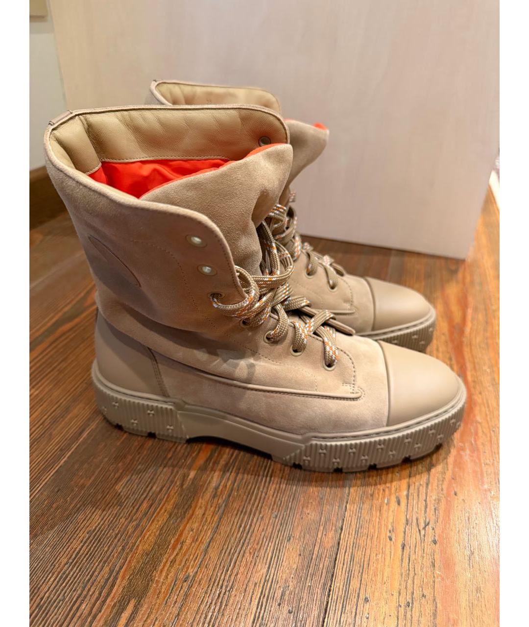 HERMES Бежевые замшевые ботинки, фото 9