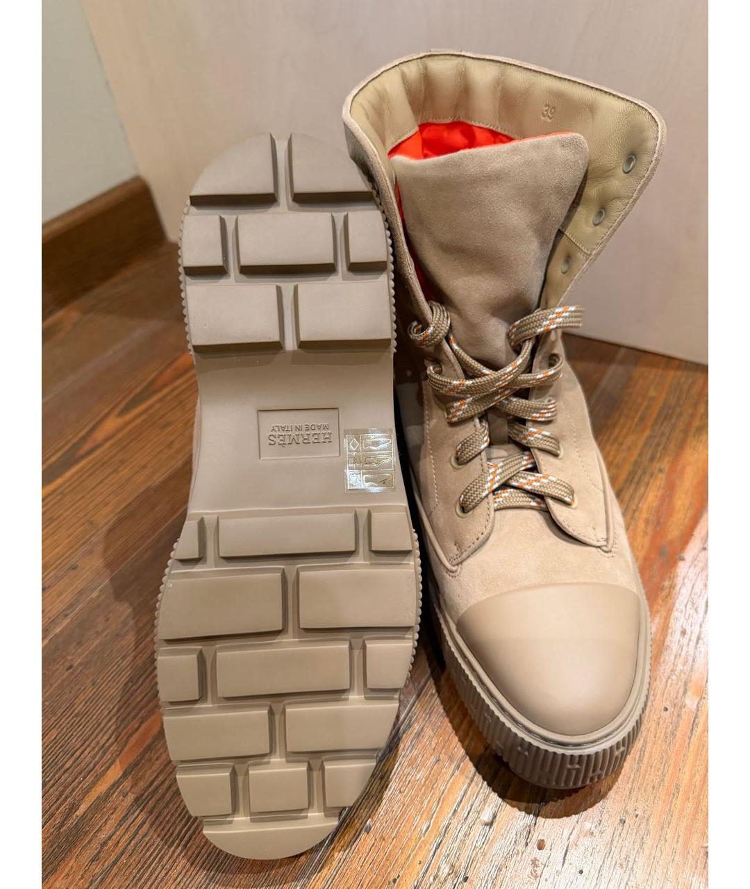 HERMES Бежевые замшевые ботинки, фото 8