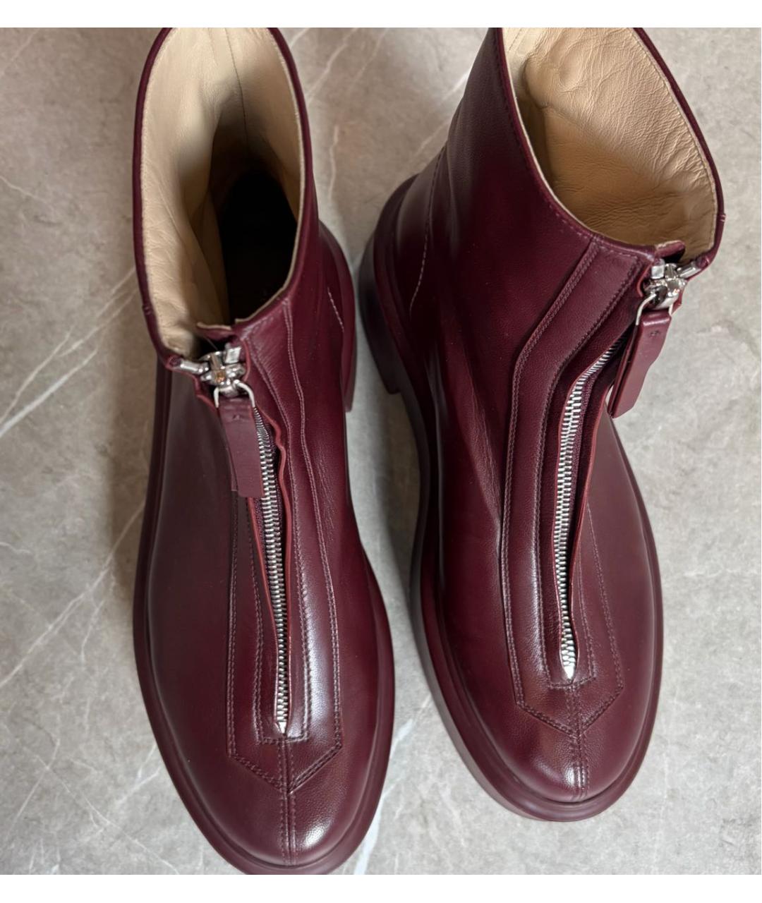 THE ROW Бордовые кожаные ботинки, фото 3