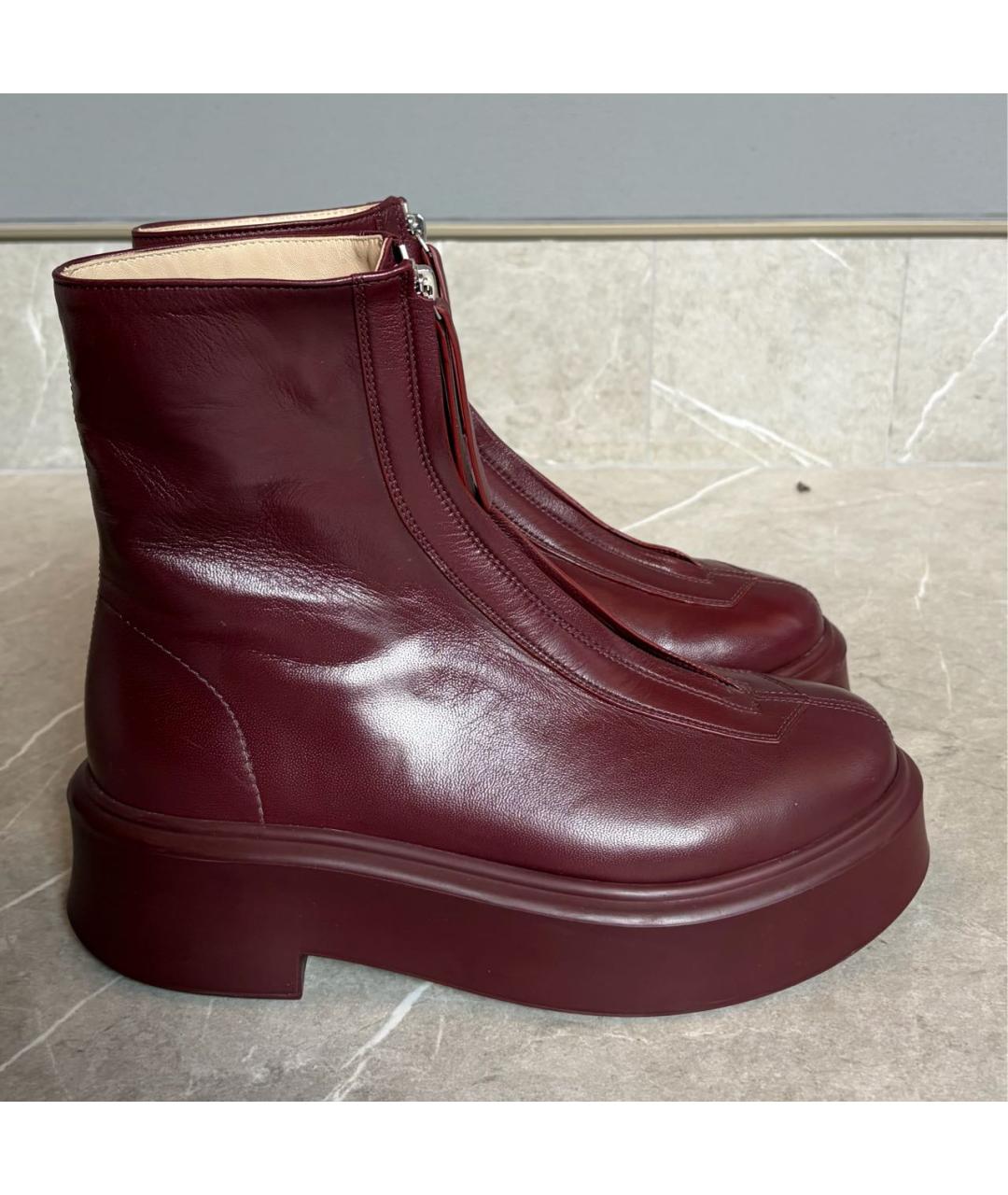 THE ROW Бордовые кожаные ботинки, фото 7