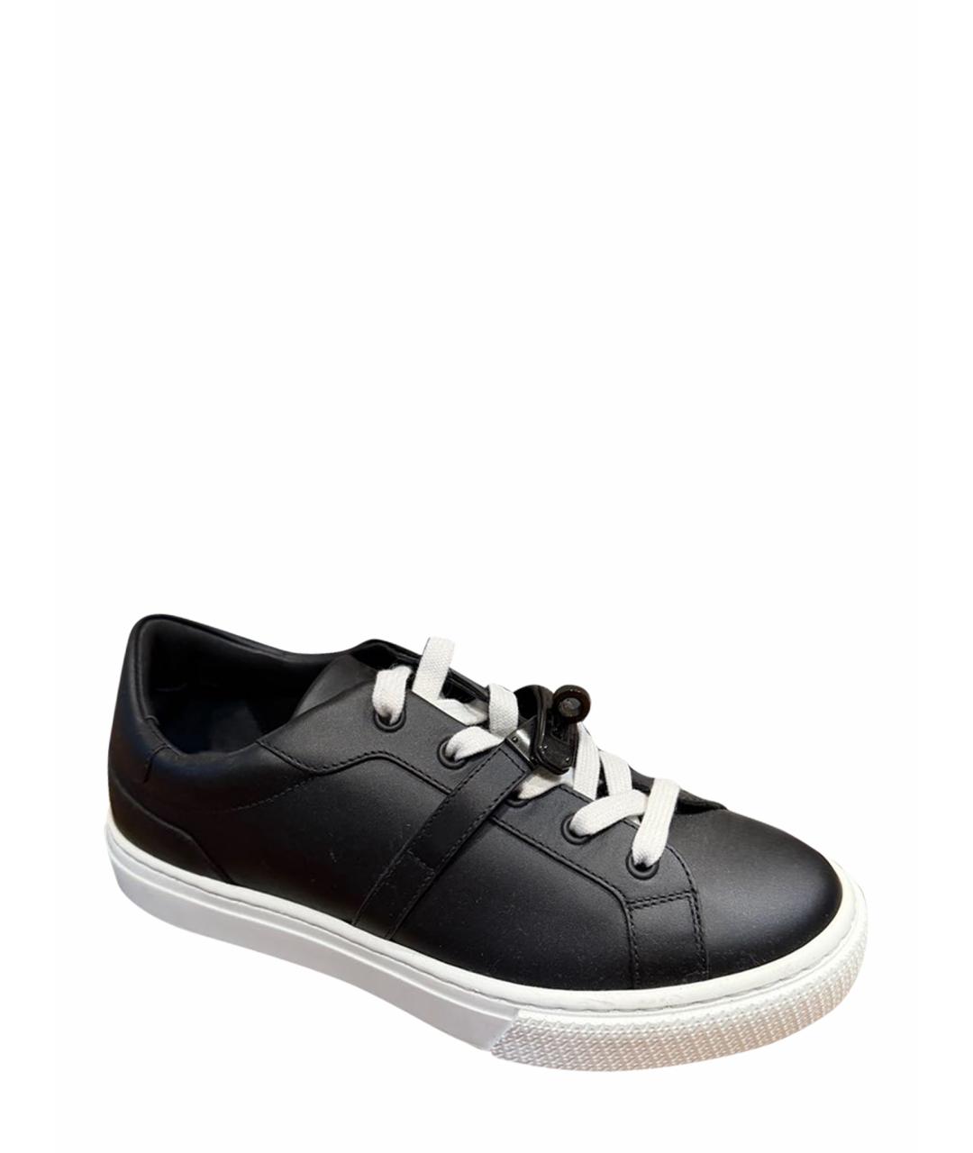 HERMES Черные кожаные кеды, фото 1