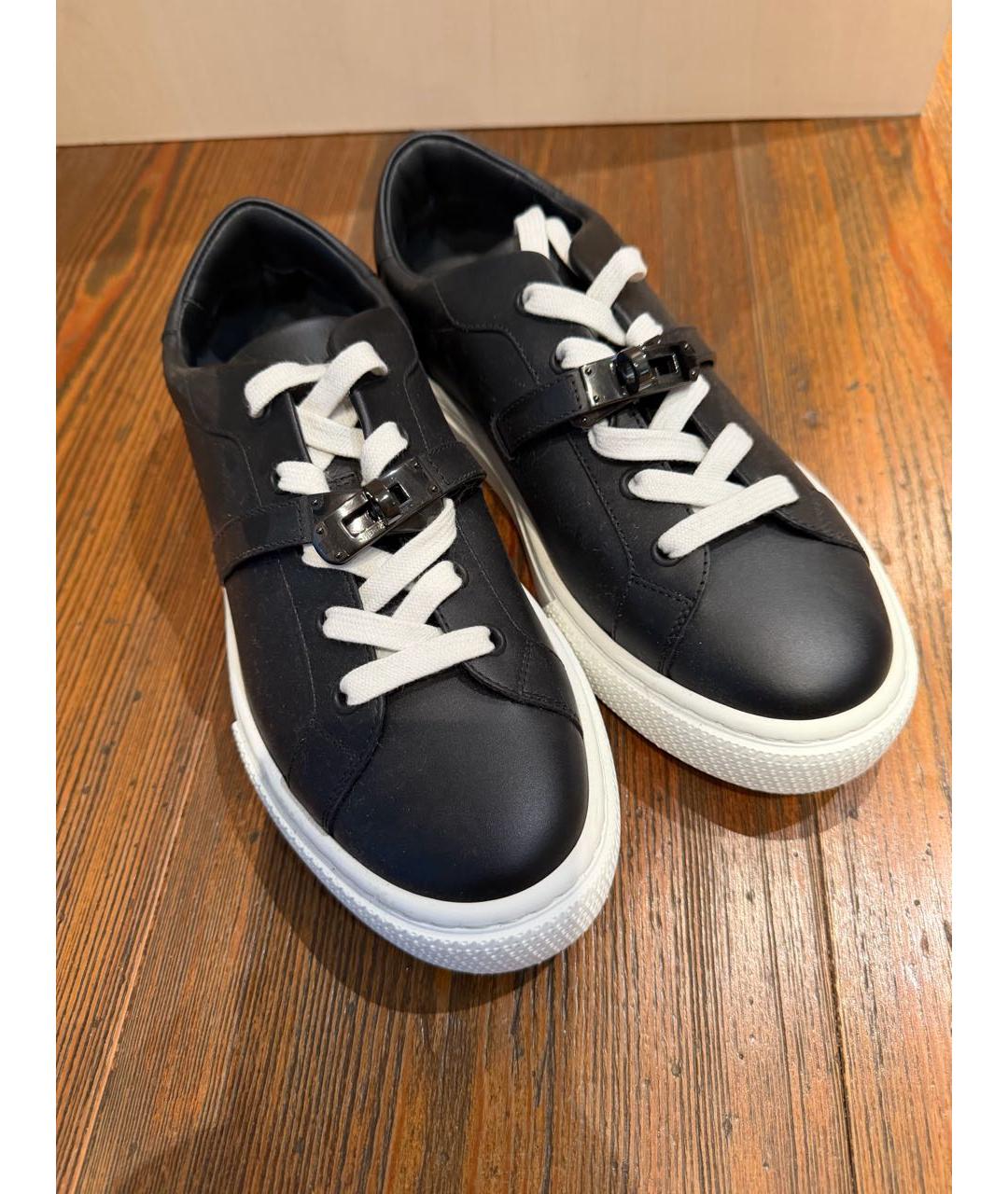 HERMES Черные кожаные кеды, фото 6