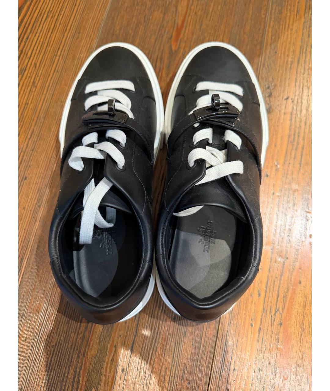 HERMES Черные кожаные кеды, фото 3