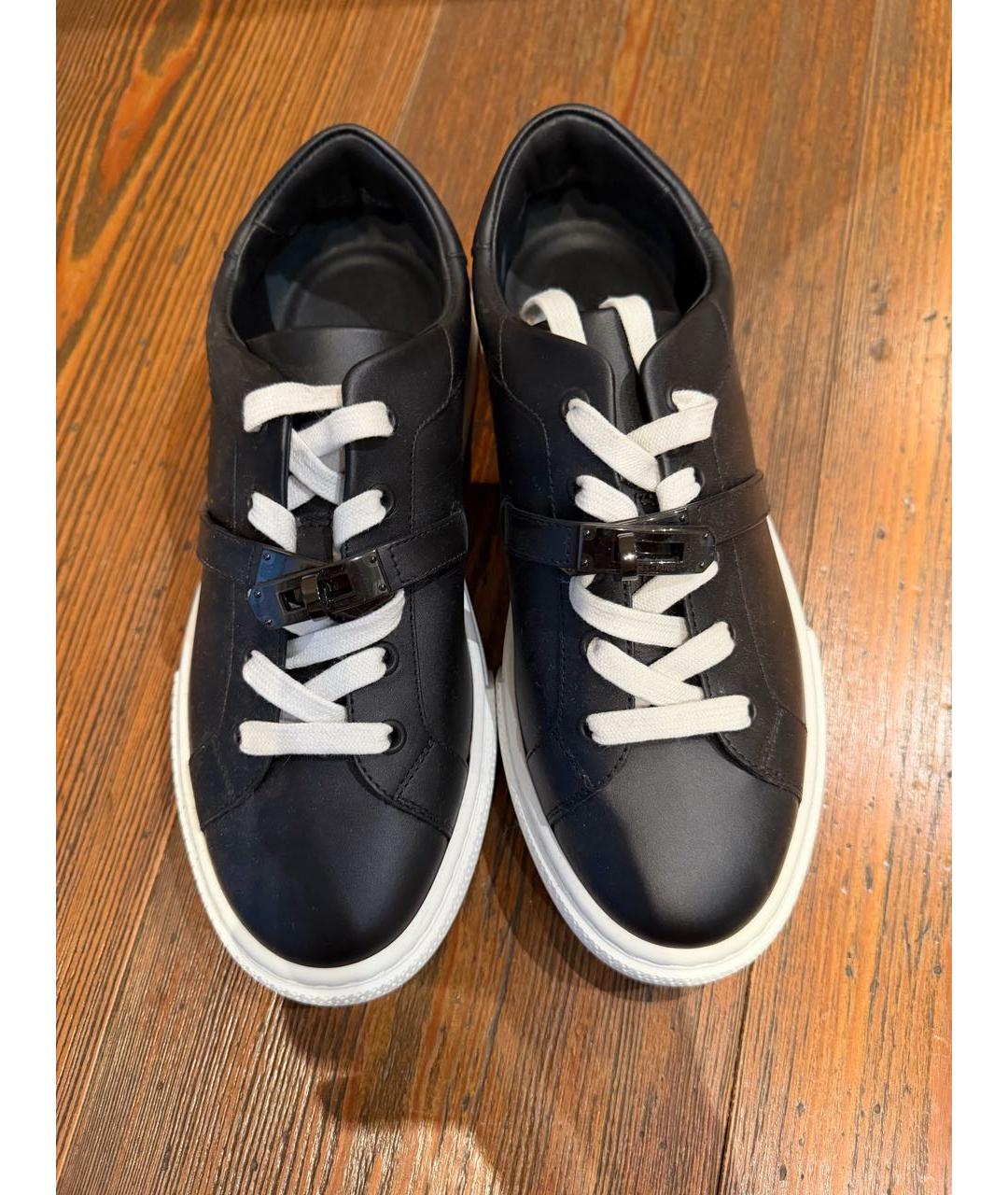 HERMES Черные кожаные кеды, фото 2