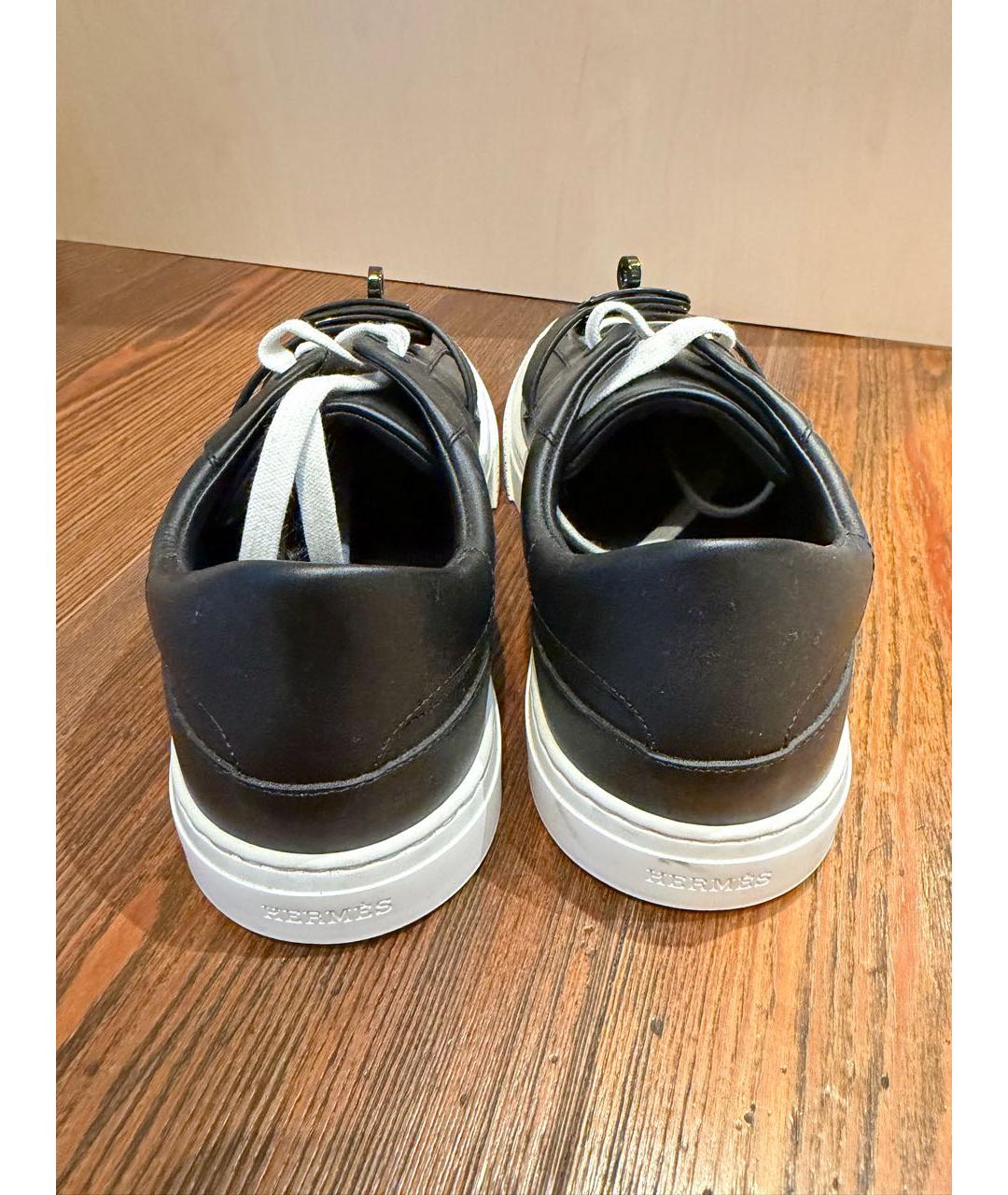 HERMES Черные кожаные кеды, фото 4