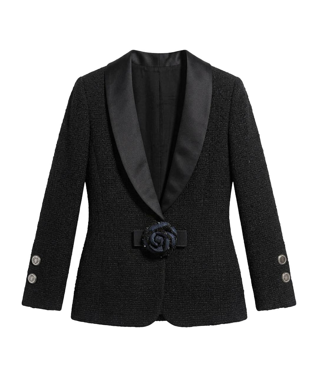 CHANEL Черный твидовый жакет/пиджак, фото 1