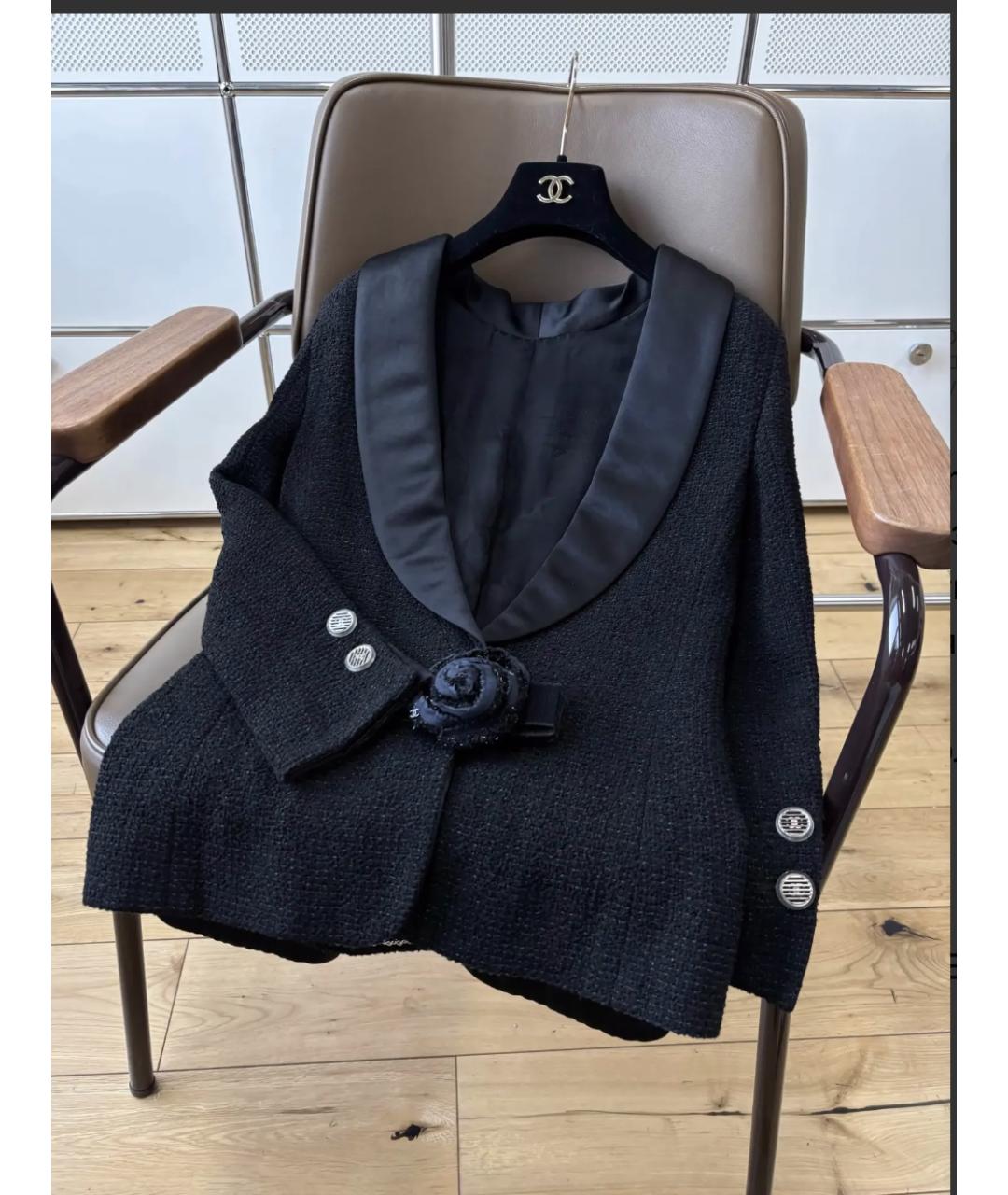 CHANEL Черный твидовый жакет/пиджак, фото 6