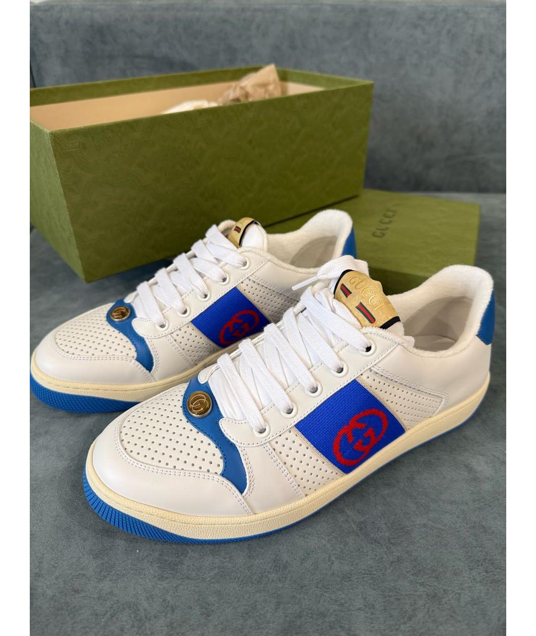GUCCI Белые кожаные низкие кроссовки / кеды, фото 5