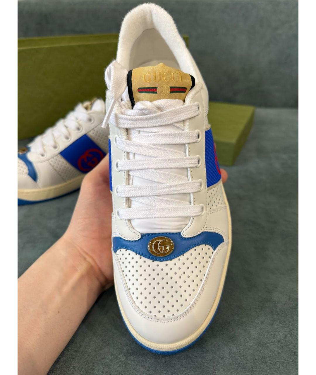 GUCCI Белые кожаные низкие кроссовки / кеды, фото 6