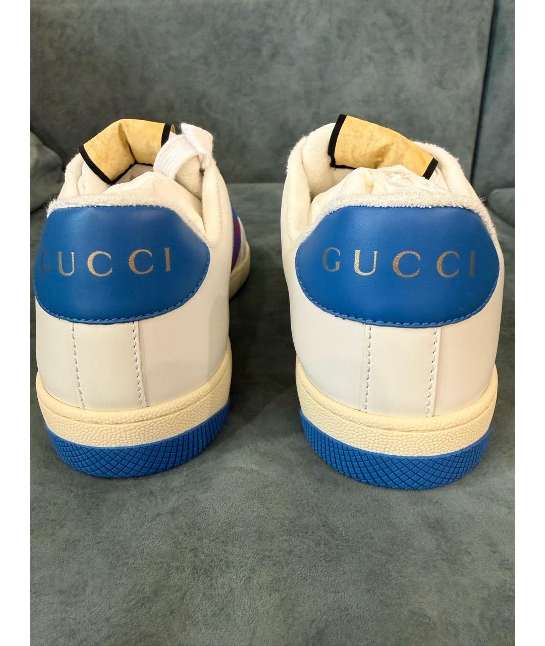 GUCCI Белые кожаные низкие кроссовки / кеды, фото 4