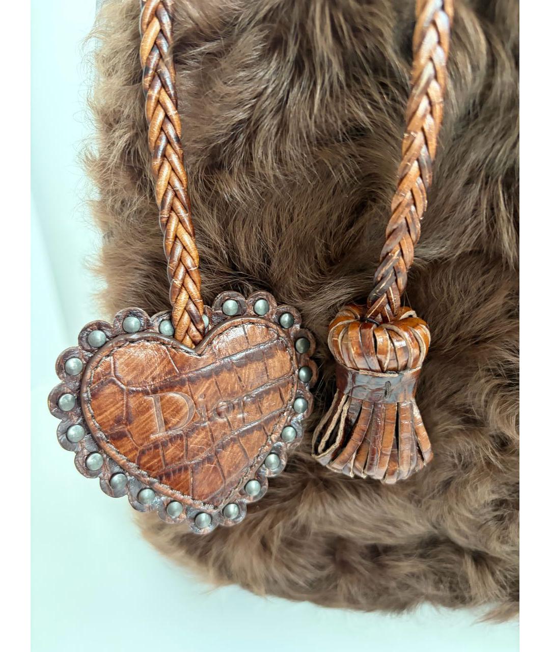 CHRISTIAN DIOR Коричневая меховая сумка тоут, фото 6