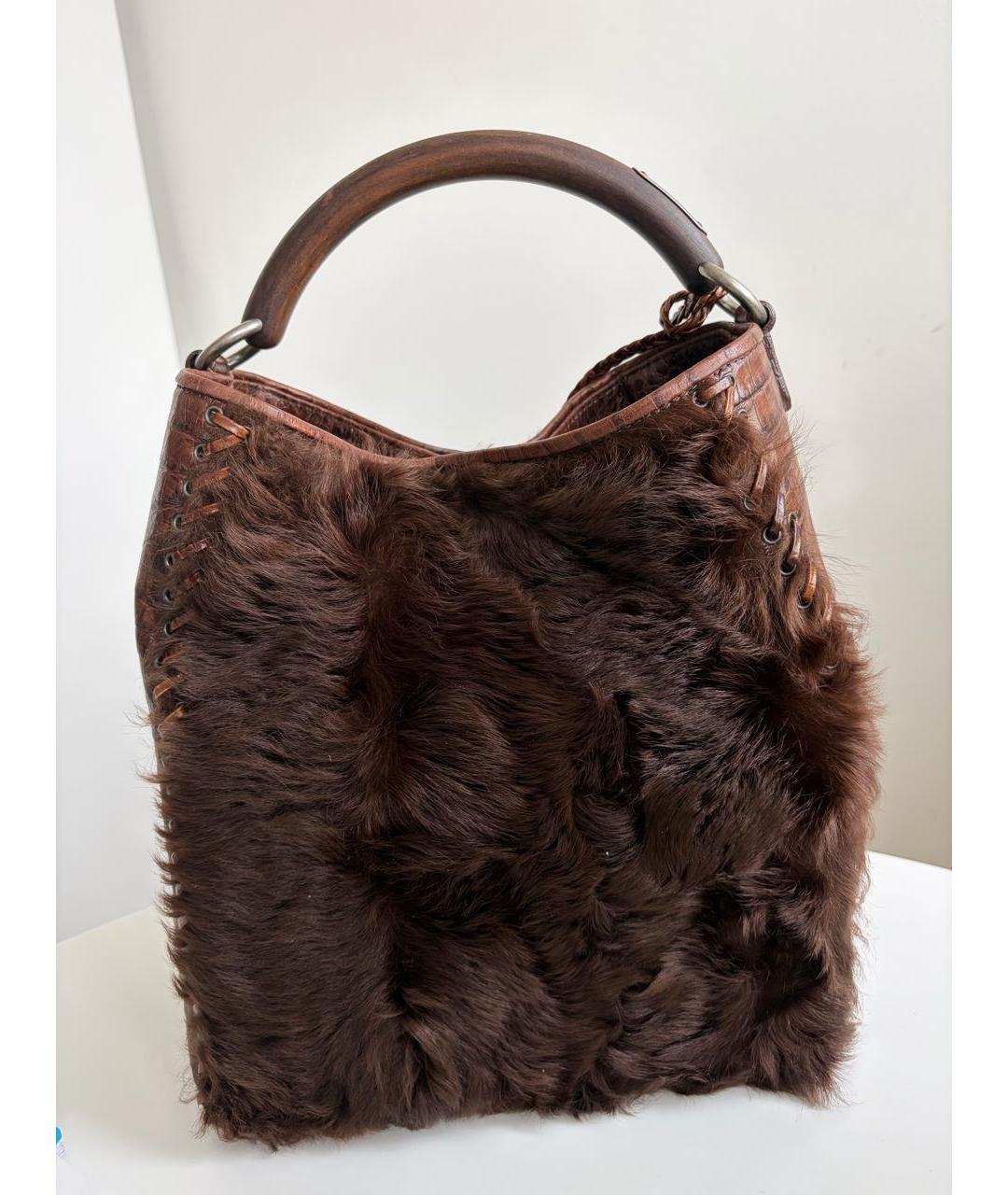 CHRISTIAN DIOR Коричневая меховая сумка тоут, фото 2