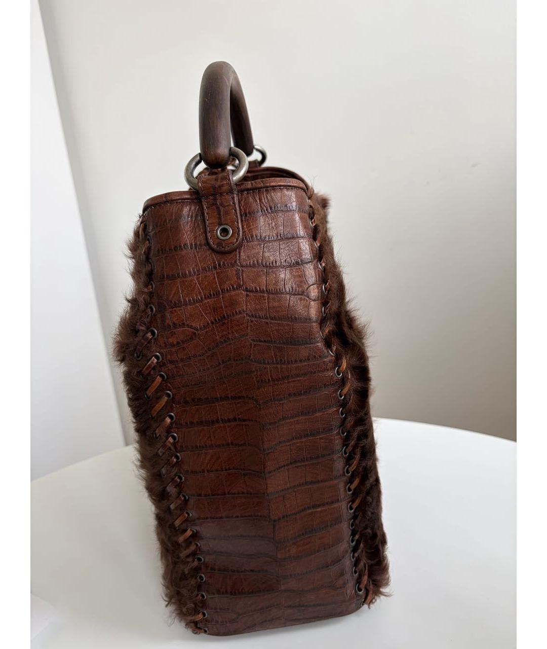 CHRISTIAN DIOR Коричневая меховая сумка тоут, фото 3