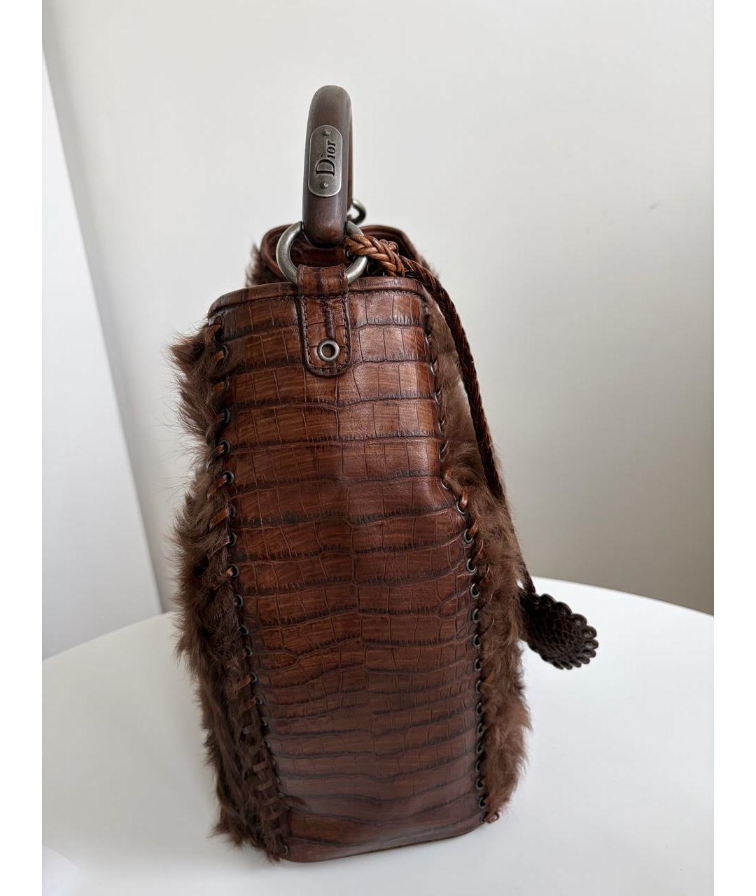 CHRISTIAN DIOR Коричневая меховая сумка тоут, фото 4