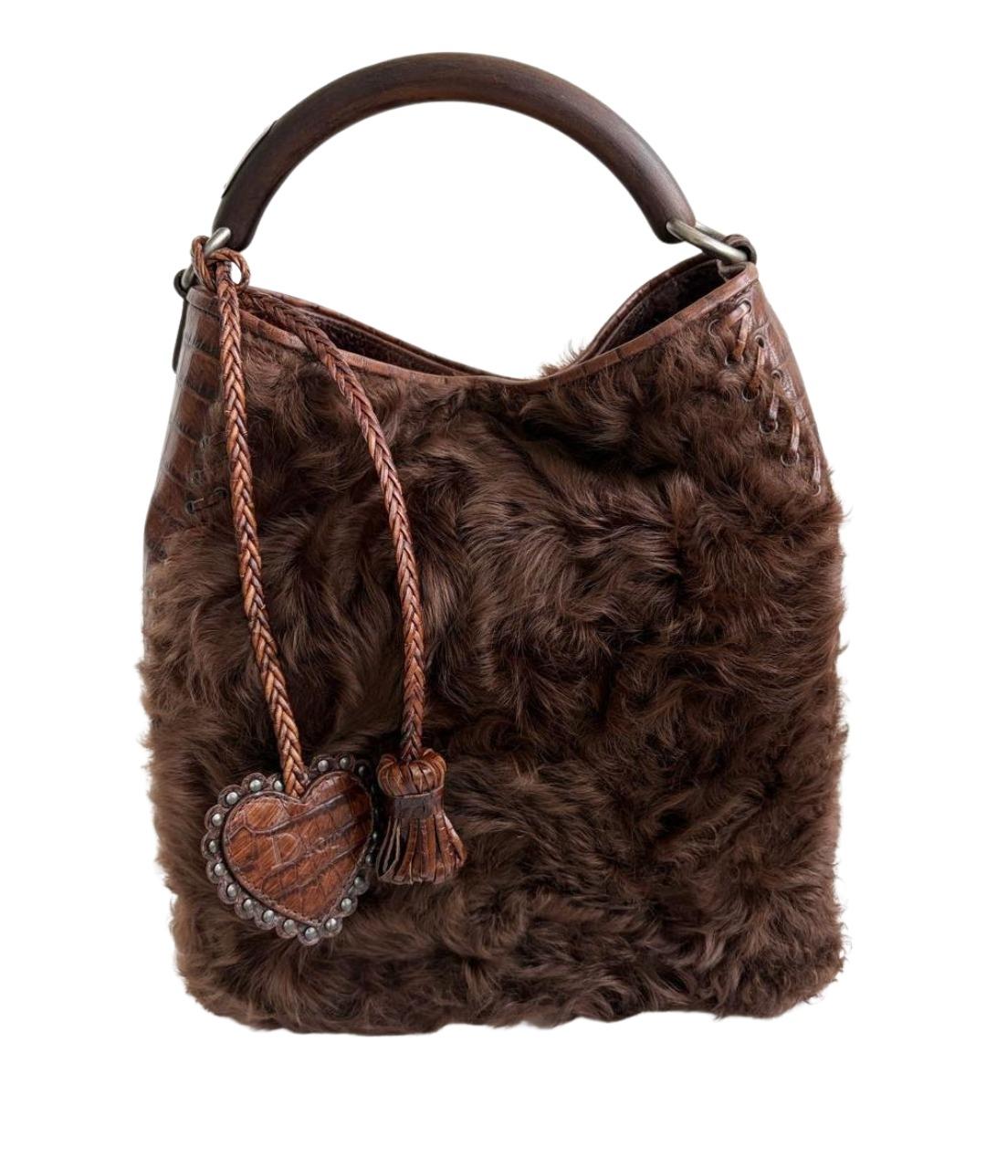 CHRISTIAN DIOR Коричневая меховая сумка тоут, фото 1