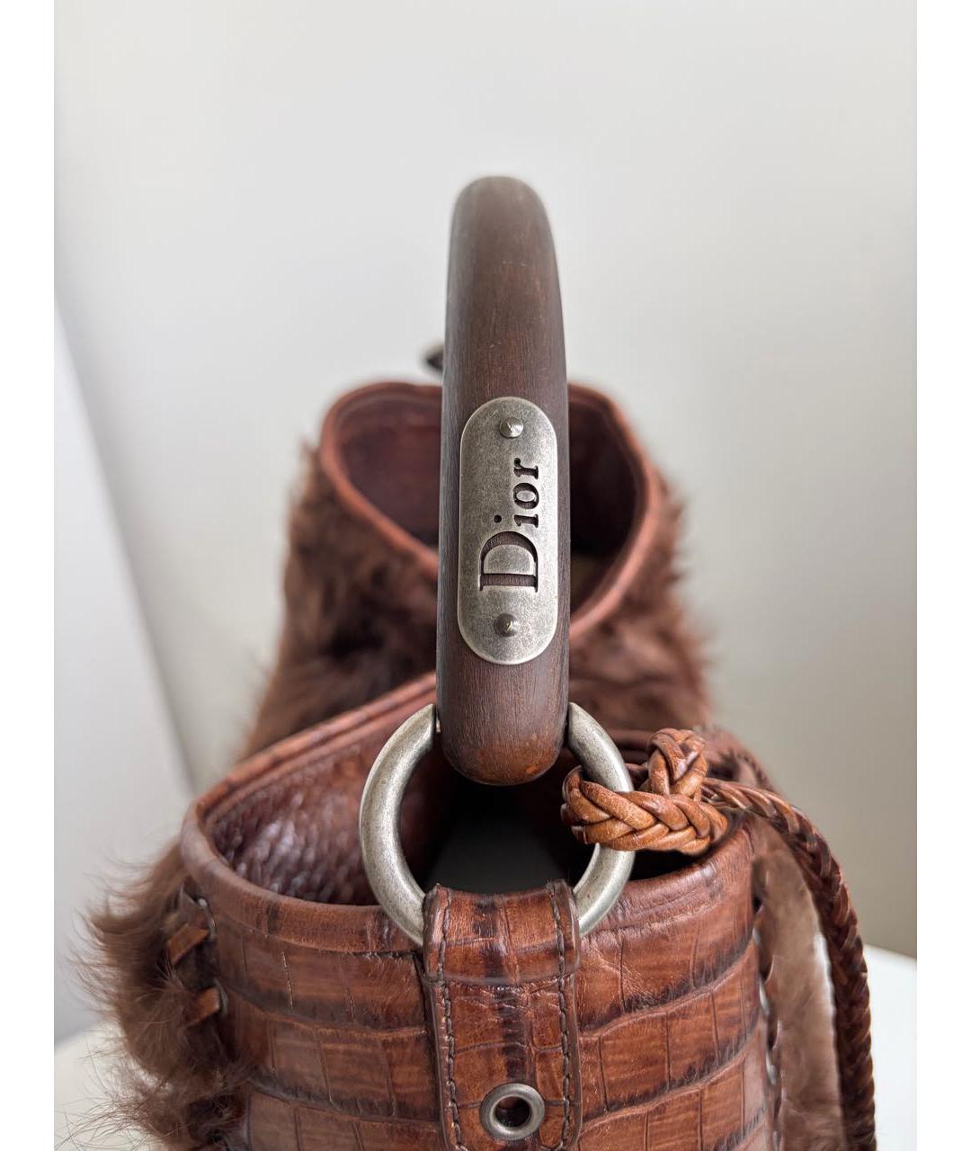 CHRISTIAN DIOR Коричневая меховая сумка тоут, фото 5