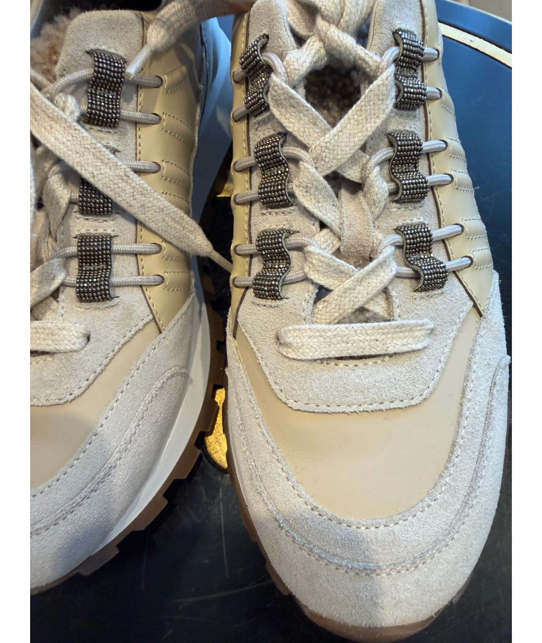 BRUNELLO CUCINELLI Бежевые кожаные кроссовки, фото 4