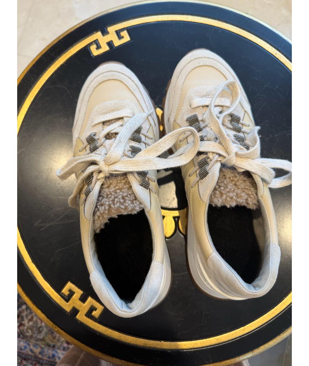 BRUNELLO CUCINELLI Бежевые кожаные кроссовки, фото 5