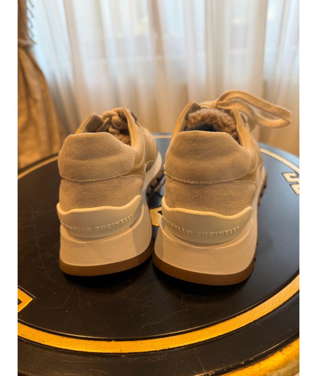 BRUNELLO CUCINELLI Бежевые кожаные кроссовки, фото 7