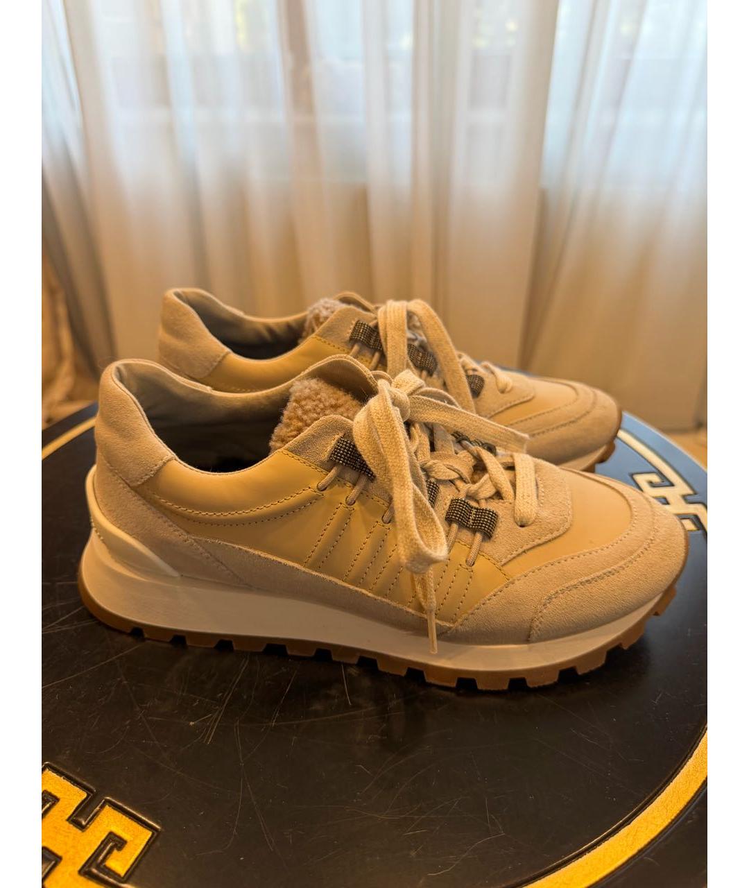 BRUNELLO CUCINELLI Бежевые кожаные кроссовки, фото 8