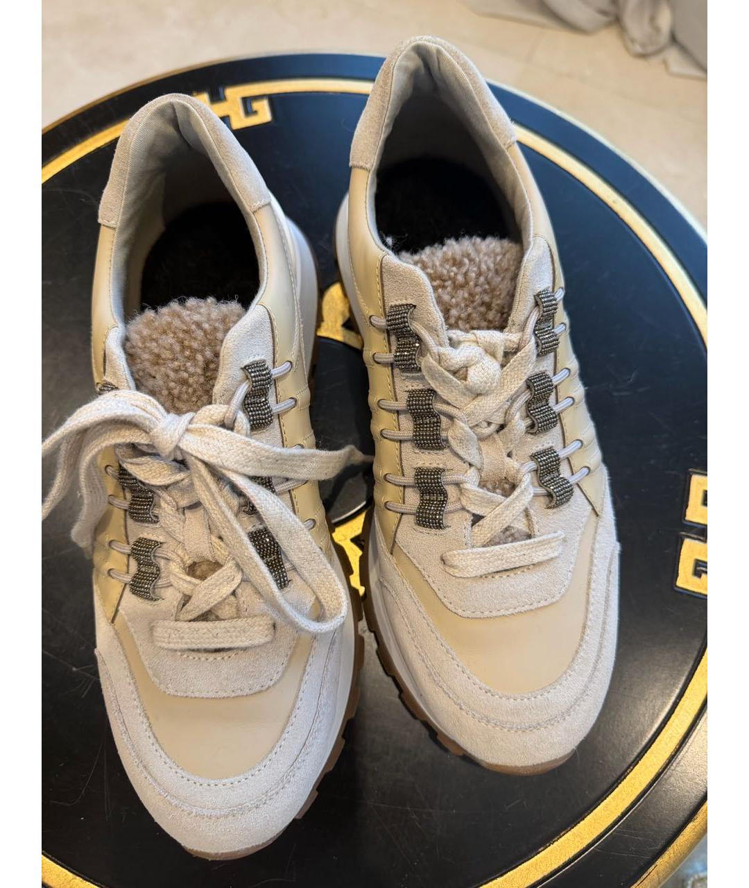 BRUNELLO CUCINELLI Бежевые кожаные кроссовки, фото 3
