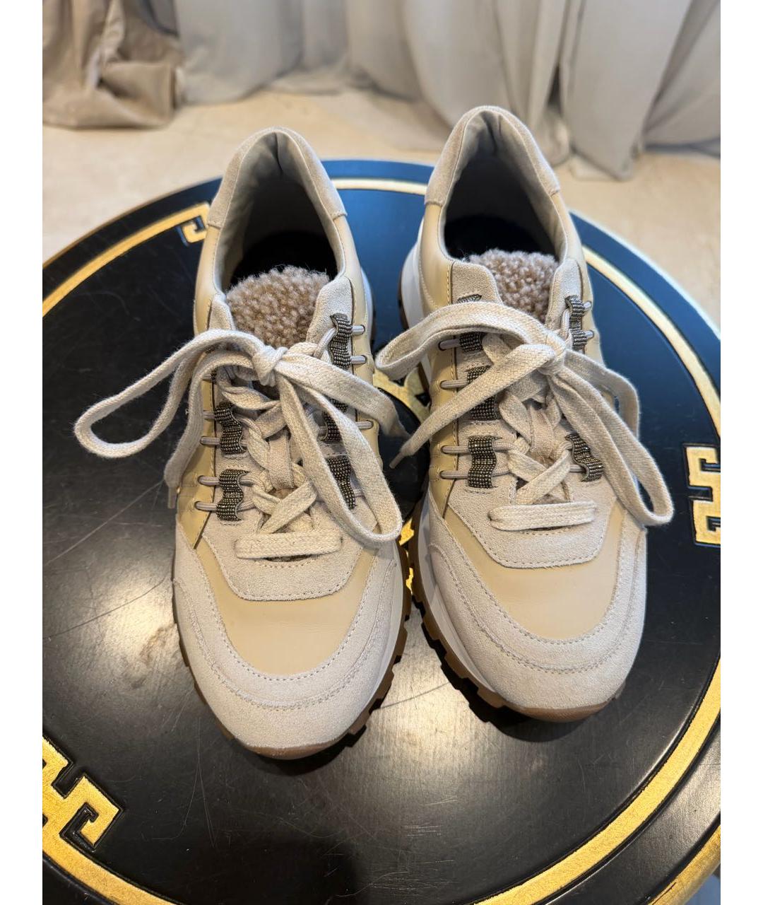 BRUNELLO CUCINELLI Бежевые кожаные кроссовки, фото 2