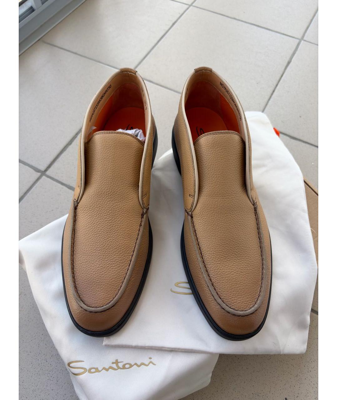 SANTONI Коричневые кожаные низкие ботинки, фото 2