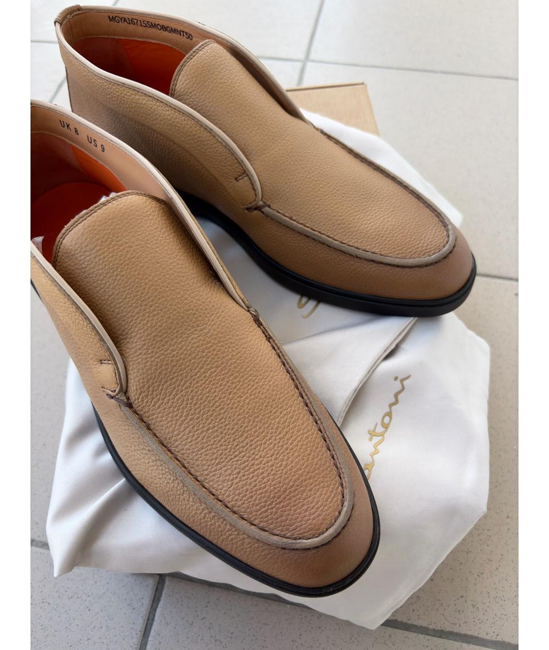 SANTONI Коричневые кожаные низкие ботинки, фото 5