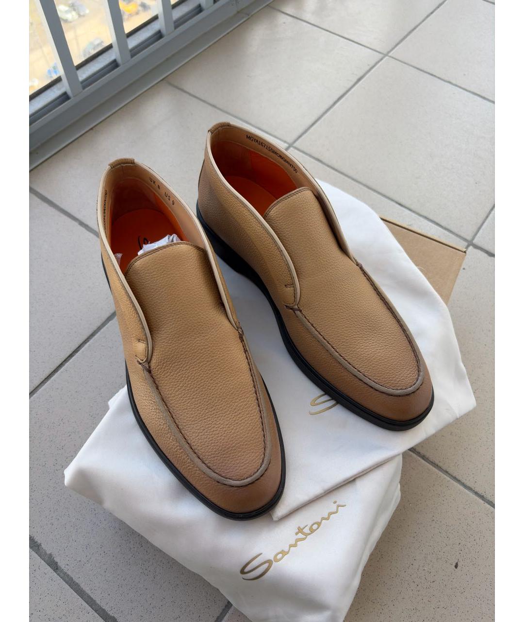 SANTONI Коричневые кожаные низкие ботинки, фото 6