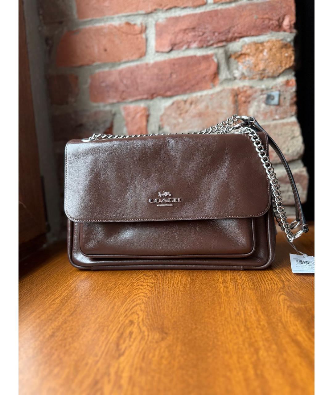 COACH Коричневая кожаная сумка через плечо, фото 2