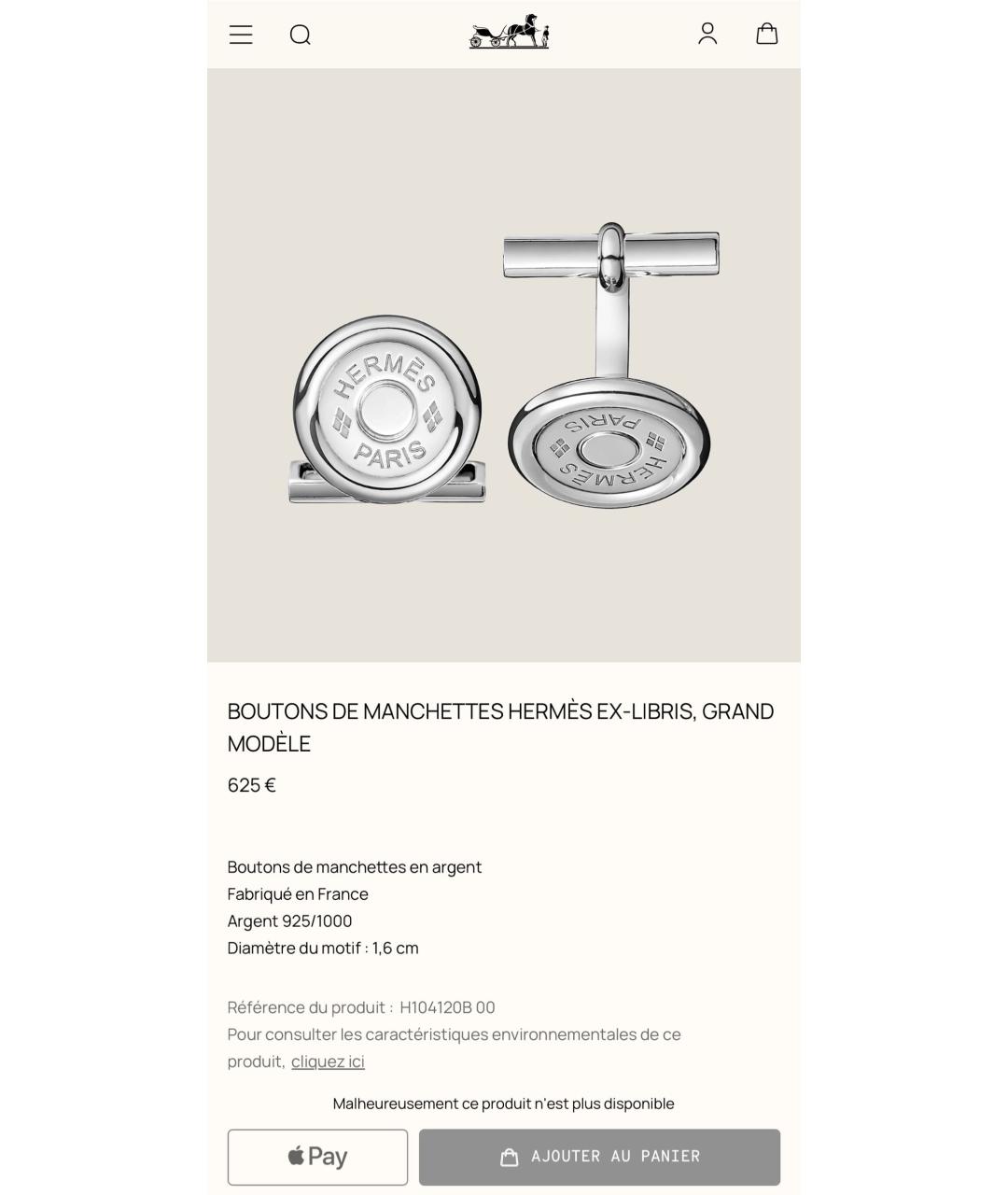 HERMES Серебряные серебряные запонки, фото 8