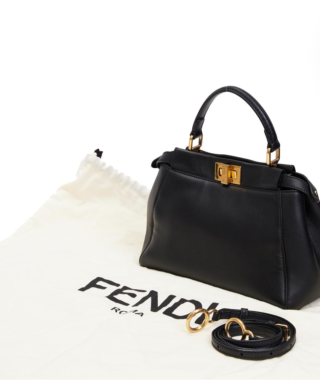 FENDI Черная кожаная сумка с короткими ручками, фото 4