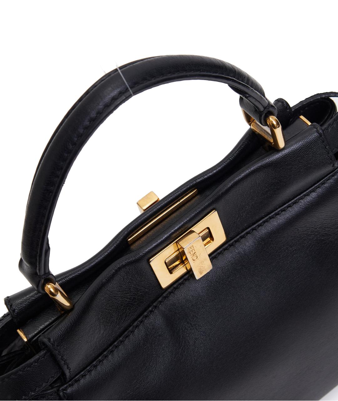 FENDI Черная кожаная сумка с короткими ручками, фото 5